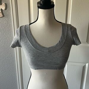 SHEIN Gray Fitted Crop Top with Cap Sleeves